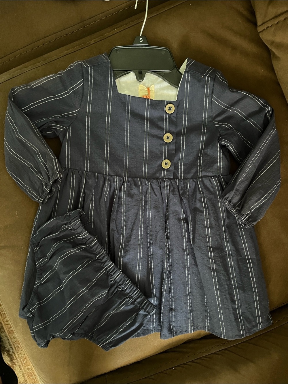 Ettie Oh Navy Stripe Dress with Matching Bloomers 18/24 months
